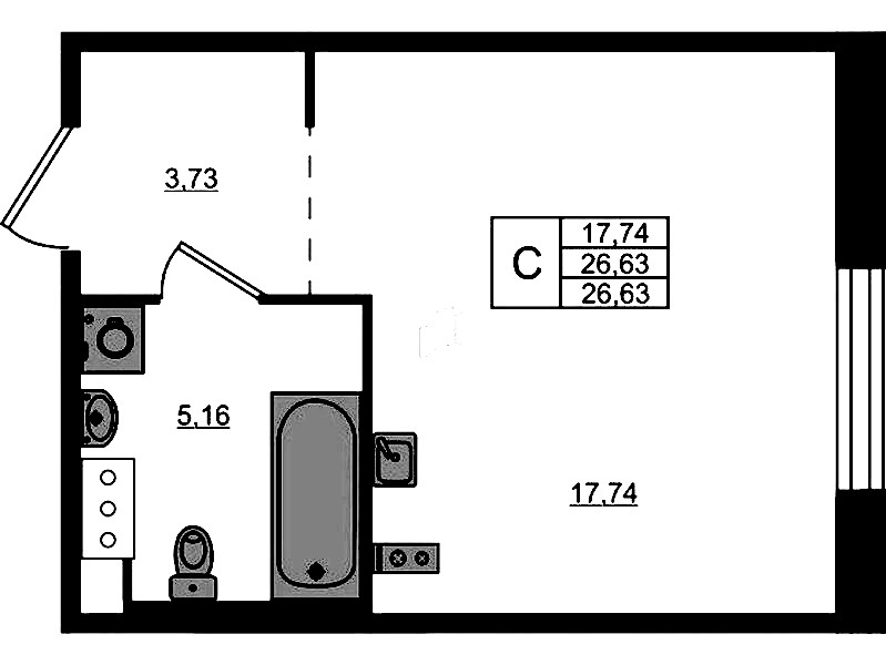 Квартира студия 26.63 м², 3/5 эт., ЖК «Plus Пулковский»